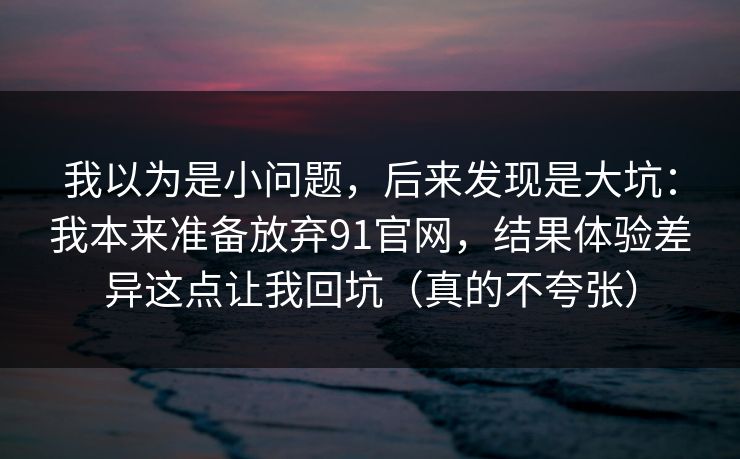 我以为是小问题，后来发现是大坑：我本来准备放弃91官网，结果体验差异这点让我回坑（真的不夸张）