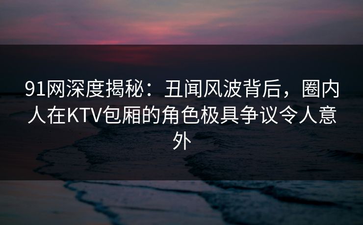 91网深度揭秘：丑闻风波背后，圈内人在KTV包厢的角色极具争议令人意外